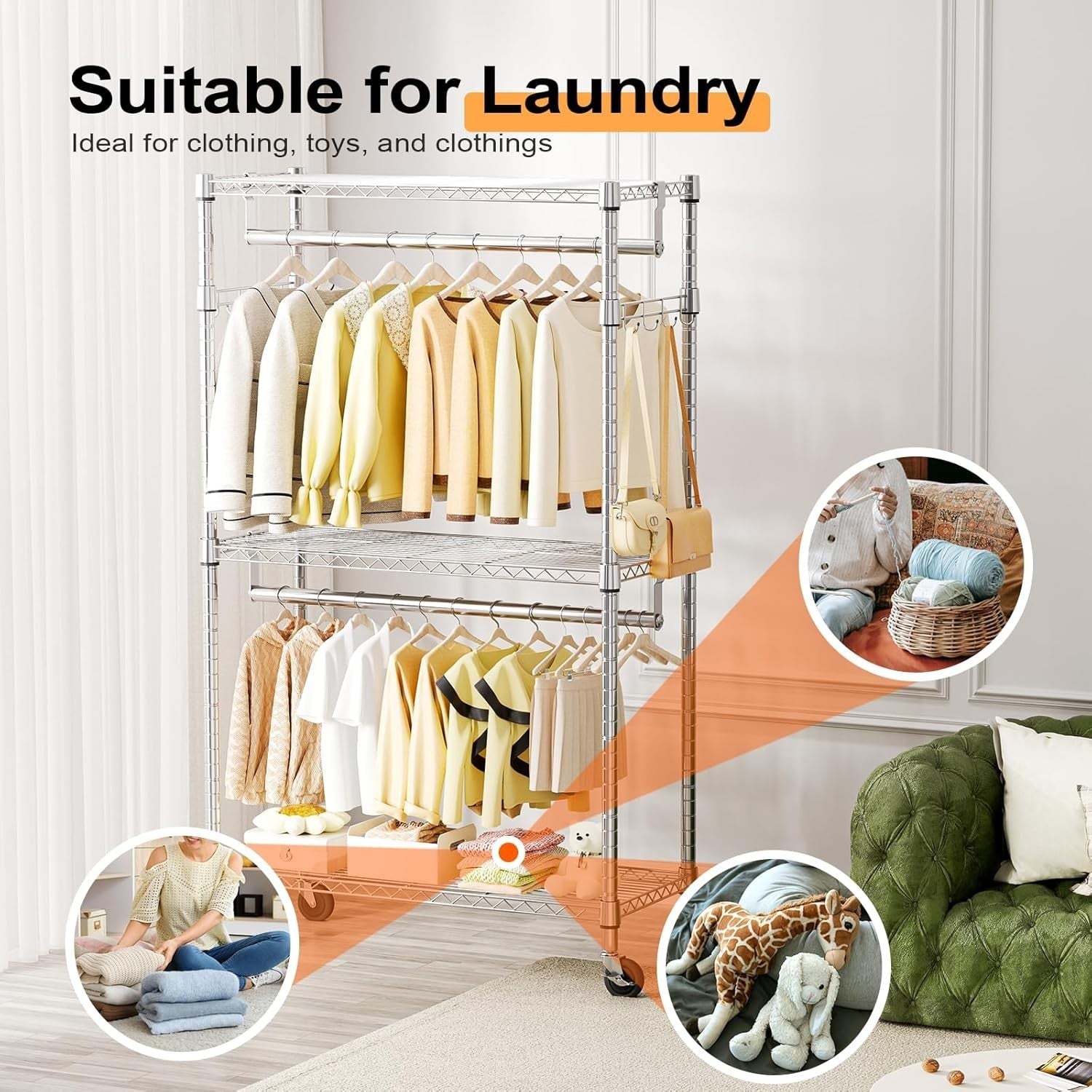 Heavy Duty 3-Tier Garment Rack with Wheels – Chrome 189cm
