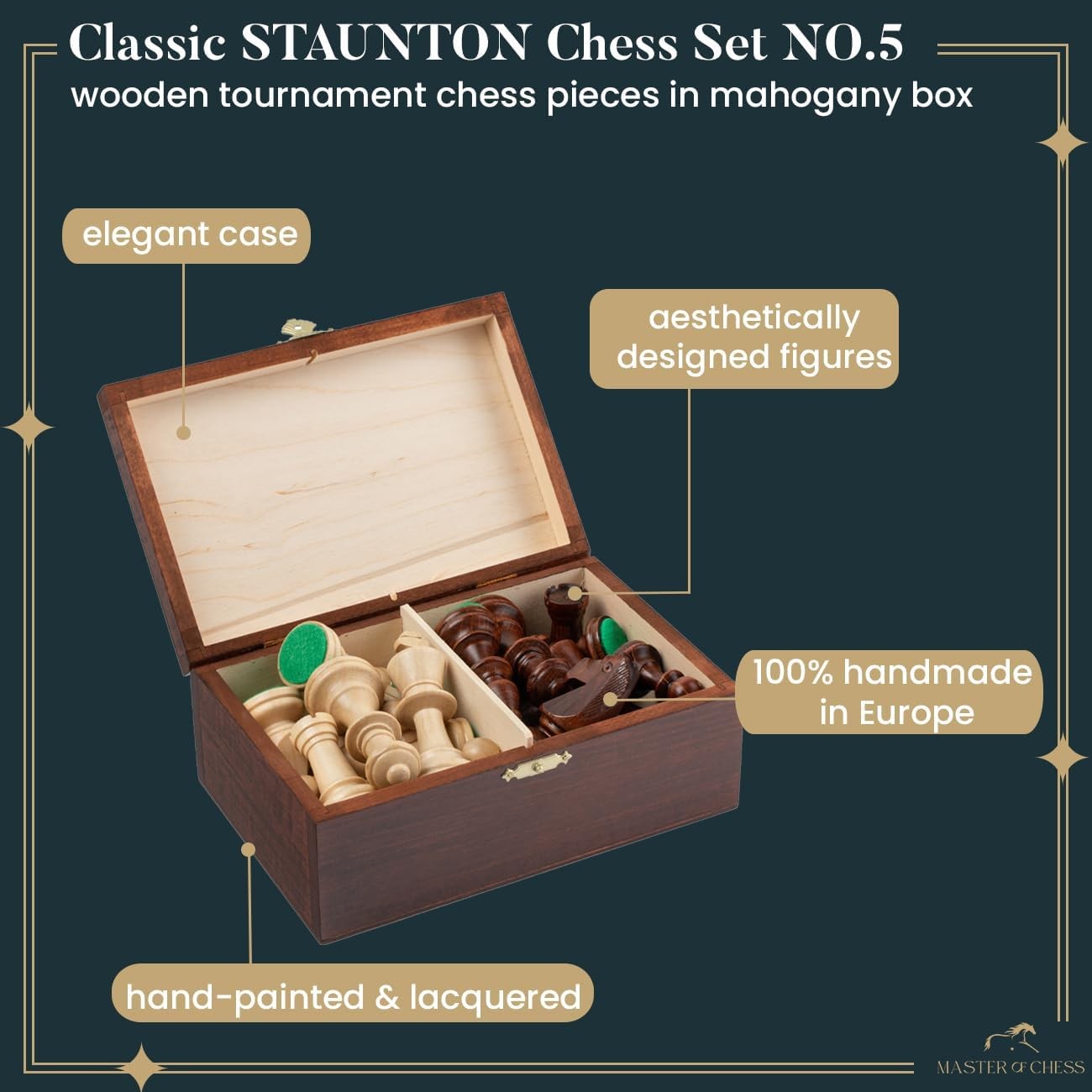 Staunton No.5 Weighted Wooden Chess Pieces Set with Mahogany Storage Box