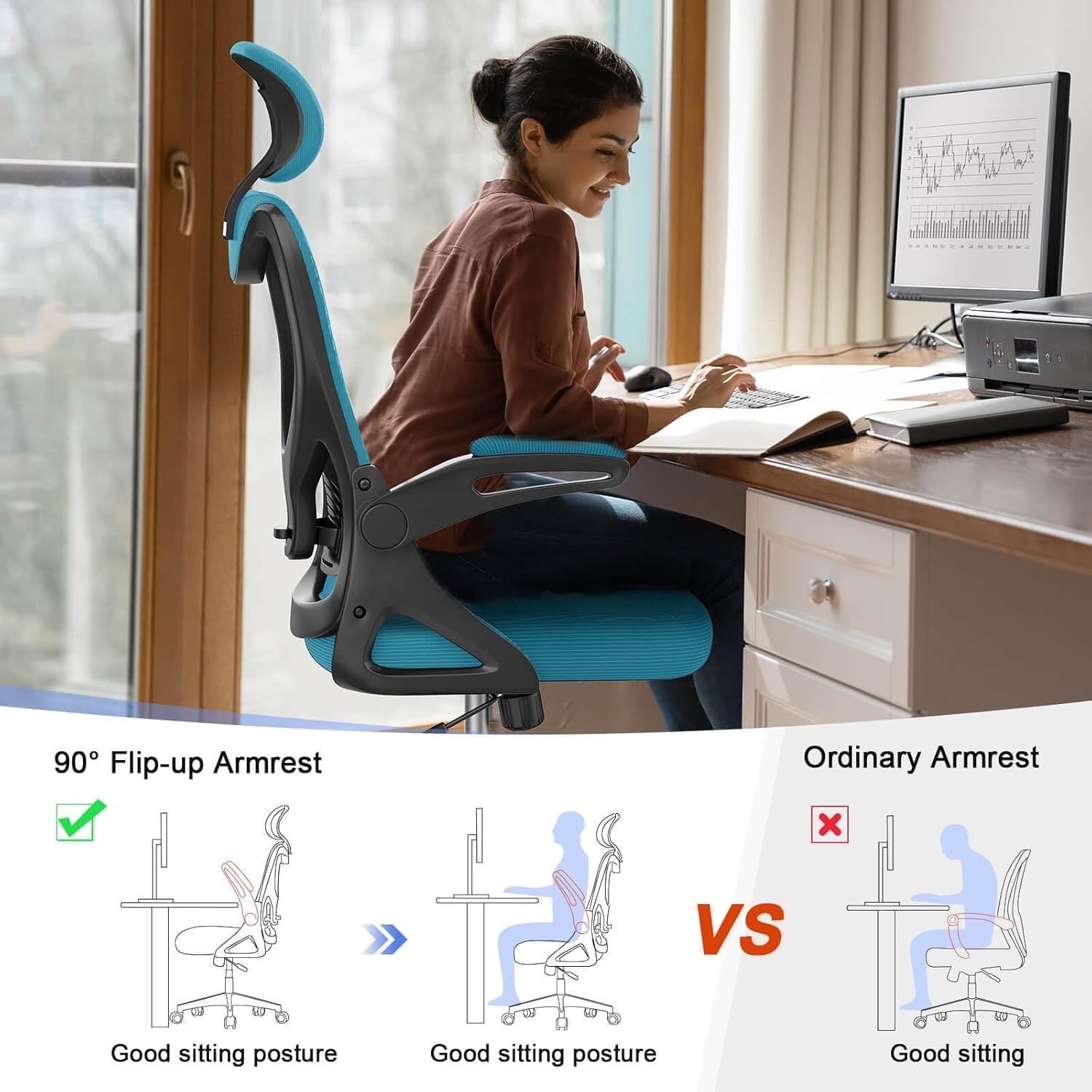 Ergonomic Office Chair High Back Mesh Swivel Desk Seat Adjustable Lumbar Flip Ar