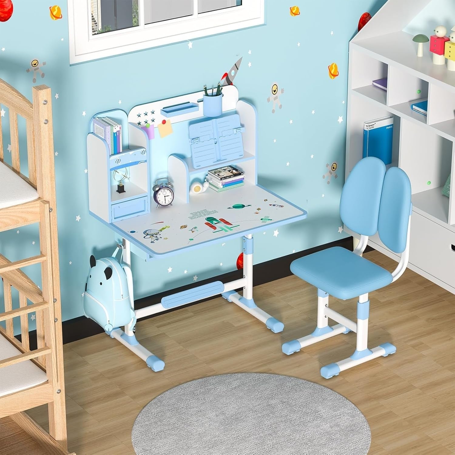 Adjustable Kids Desk & Chair Set w/ Storage, Ergonomic Back Support