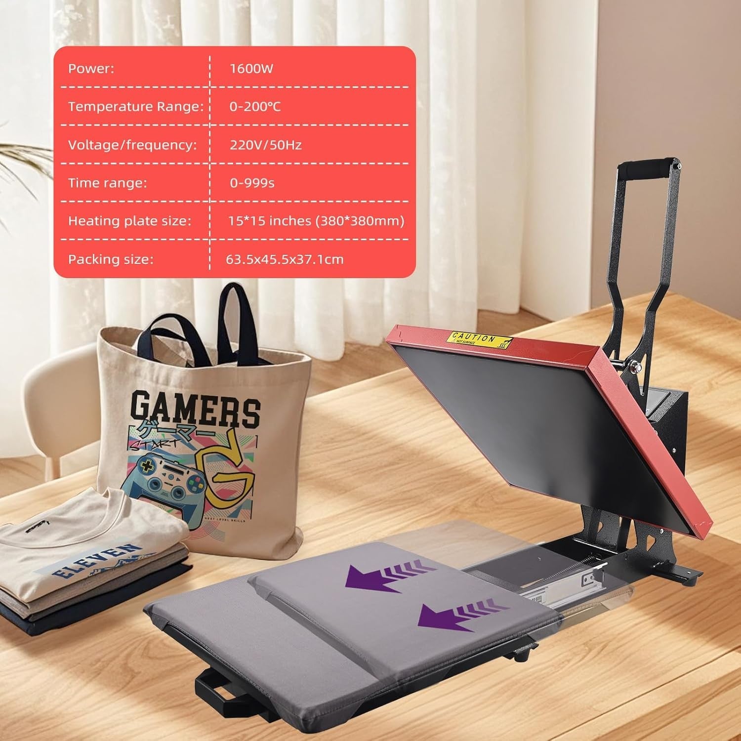 15x15 Heat Press Machine 1600W Digital Sublimation T-Shirt Press