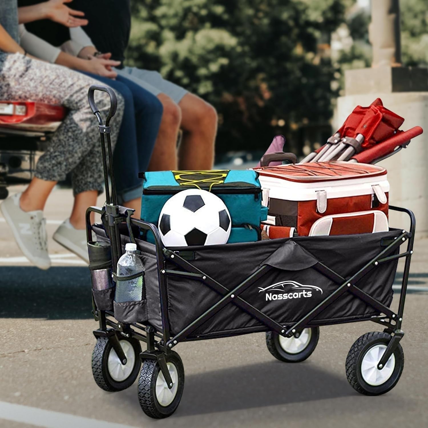 Folding Utility Wagon 68kg Load Heavy Duty Cart All Terrain Wheels Black