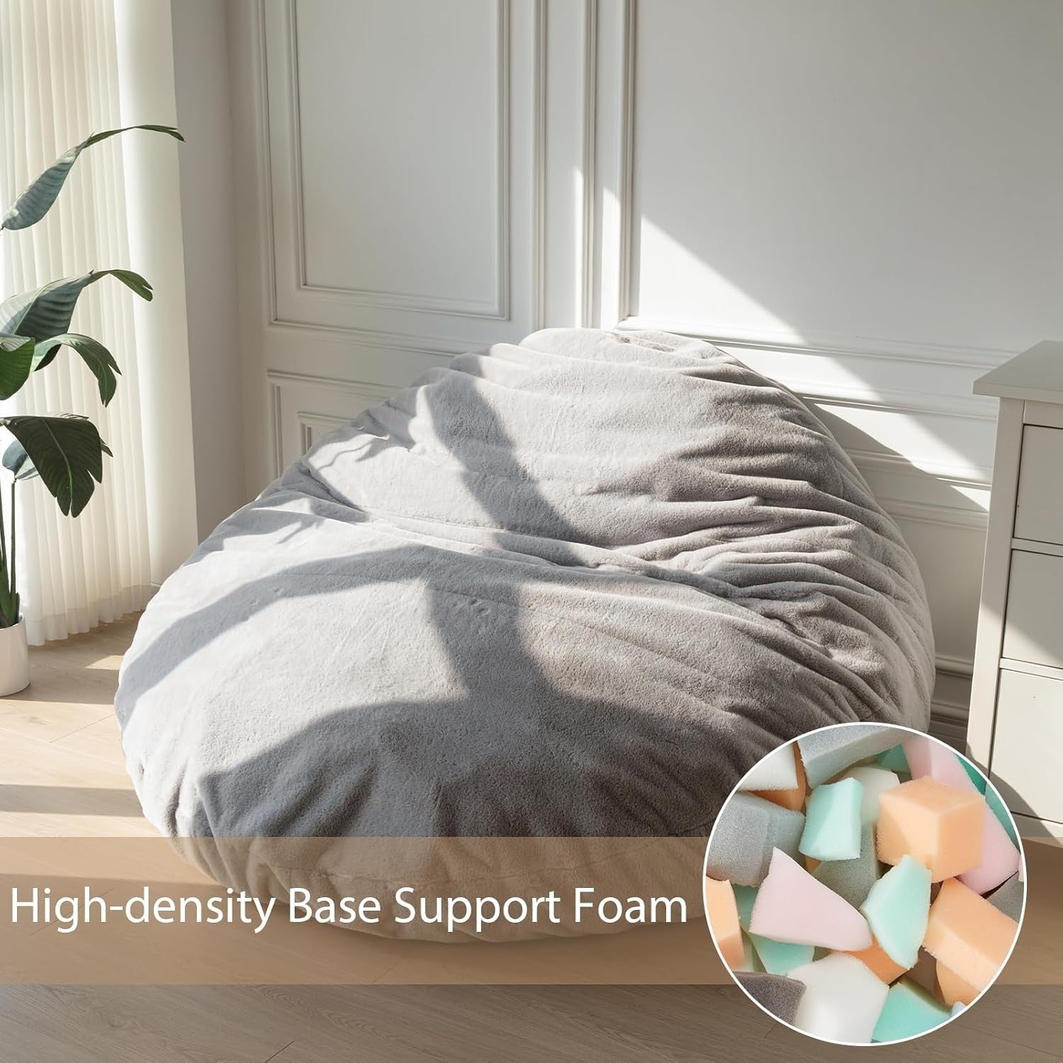 150x150cm Grey Bean Bag Chair Bed | Plush Floor Sofa for Guest, Lounge