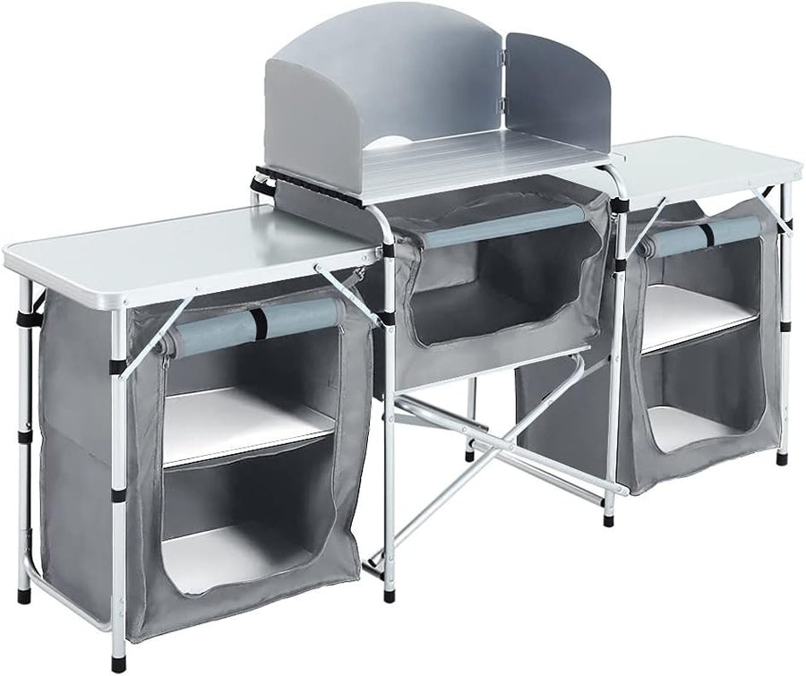 Outdoor Camping Kitchen with 5 Shelves, Foldable Aluminium BBQ Storage Table
