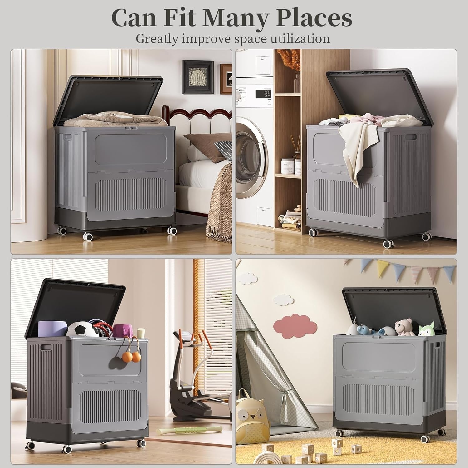 130L Large Laundry Basket with Lid & Wheels | Lockable Rolling Laundry Bin Grey