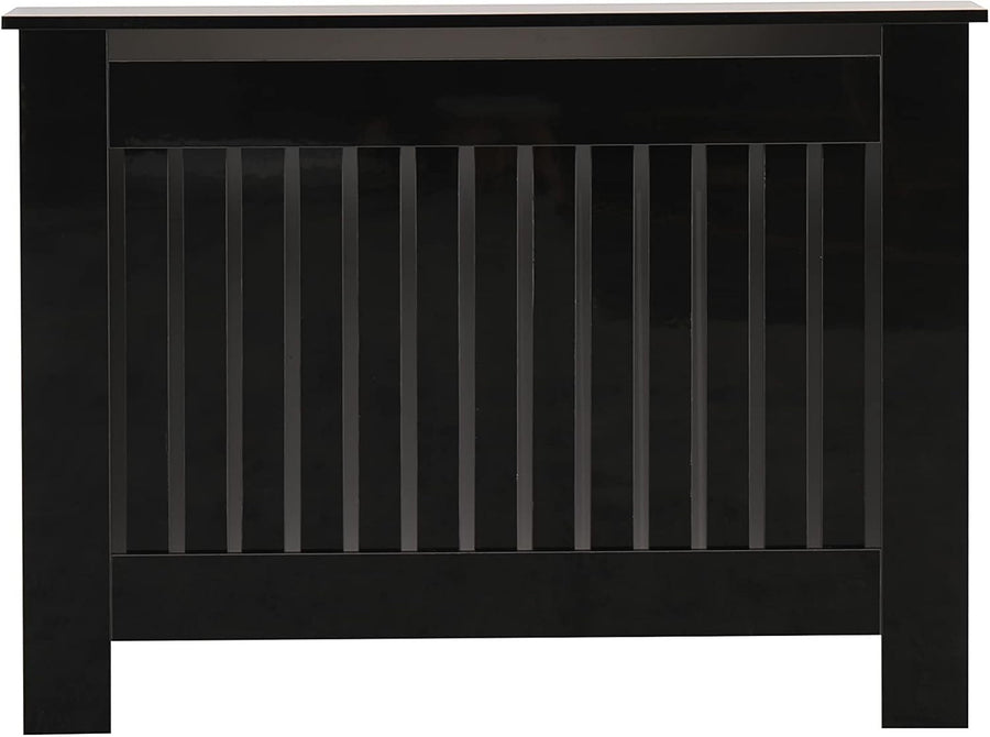 High Gloss Black Radiator Cover Modern Vertical Slat MDF Cabinet W111xH82cm