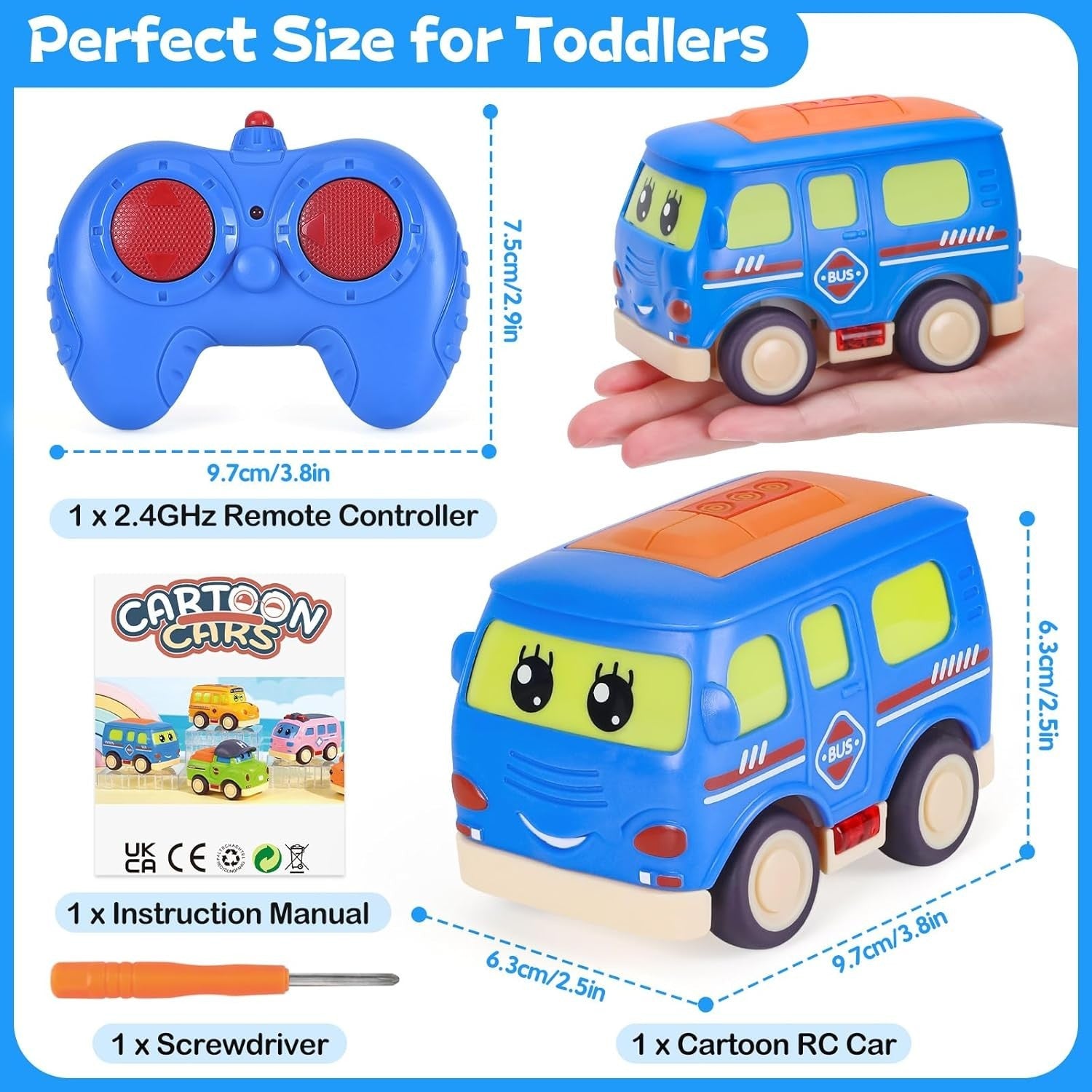 Cartoon RC Bus Toy 2.4GHz Remote Control Car for Toddlers Boys Age 1–3
