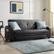 Black Faux Leather Sofa Bed w/ Storage Cup Holders Recliner Sleeper