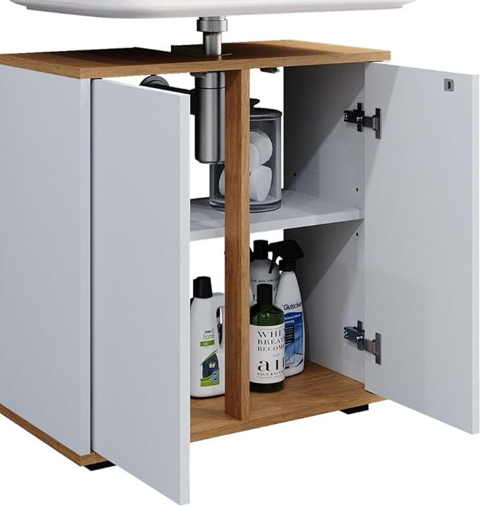 White Artisan Bathroom Sink Cabinet 60x62cm Modern Vanity Unit with Doors