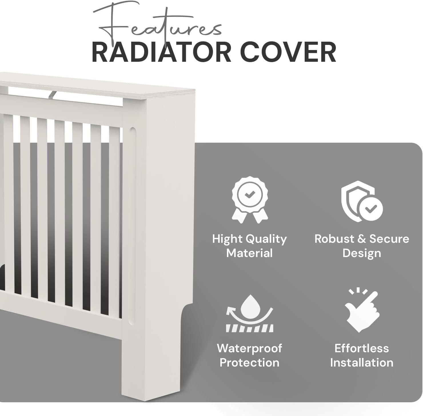 Small Radiator Cover White Slat MDF Compact Heater Cabinet Shelf Space Saving