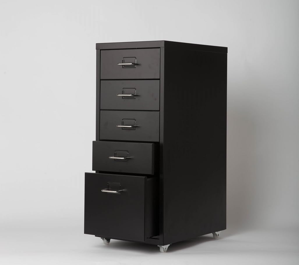 Tall Metal 5 Drawer Filing Cabinet Storage Chest on Wheels Home Office