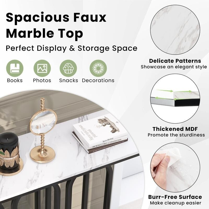 Modern Faux Marble Console Table – 100CM Entryway Hallway Shelf w/ Foot Pads