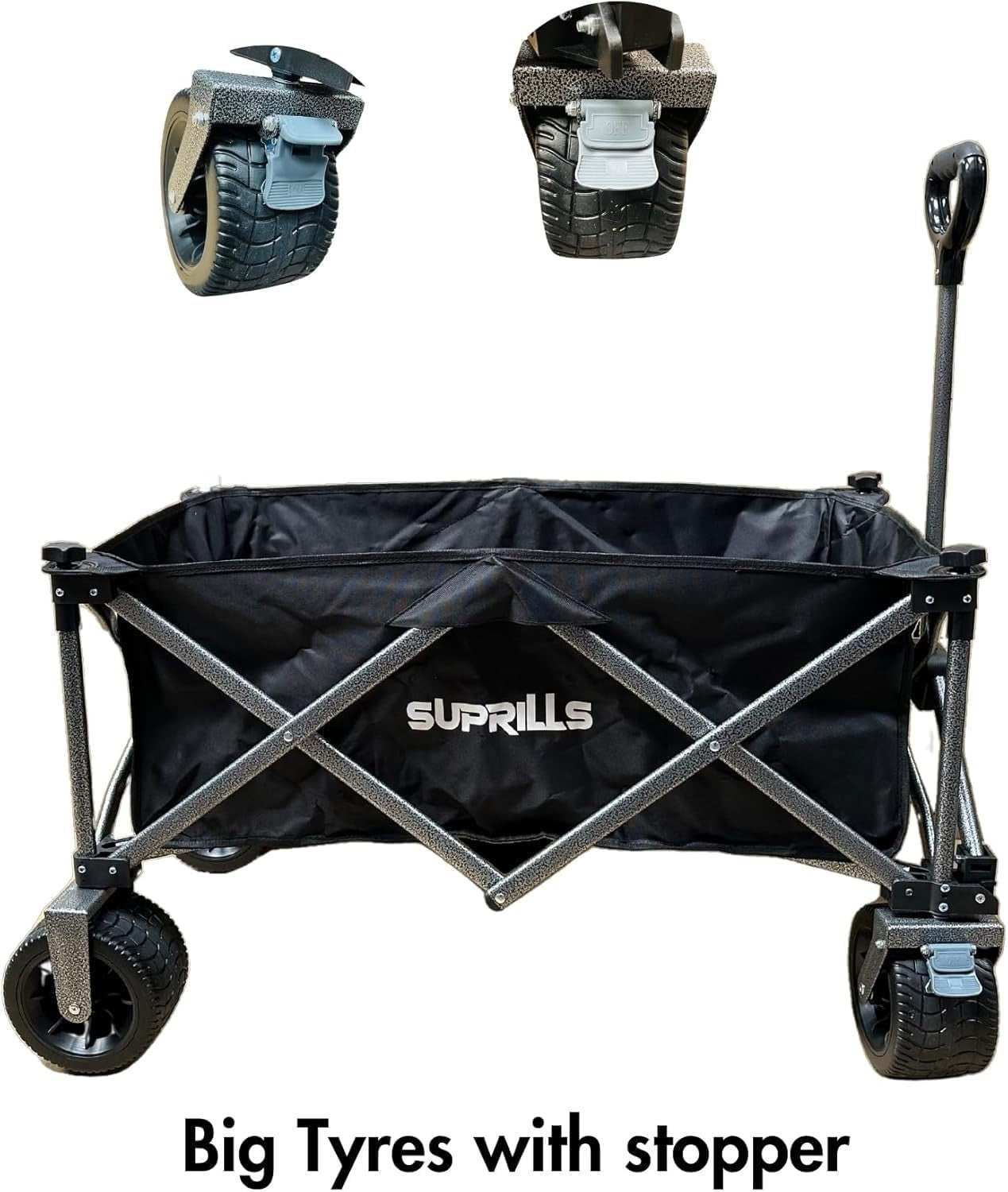 Folding Festival Camping Trolley 160L Wagon Cart 120kg Load Wide Wheels Black