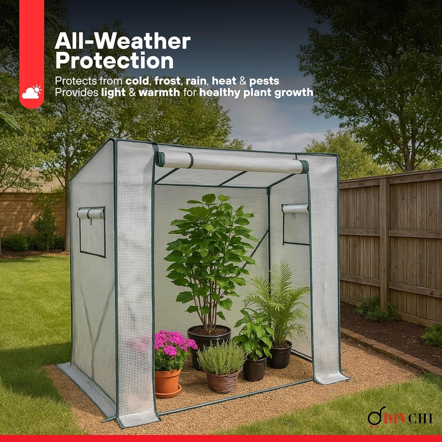 Walk-In Garden Greenhouse Tent UV Resistant PE Cover Steel Frame Zip Door 200cm