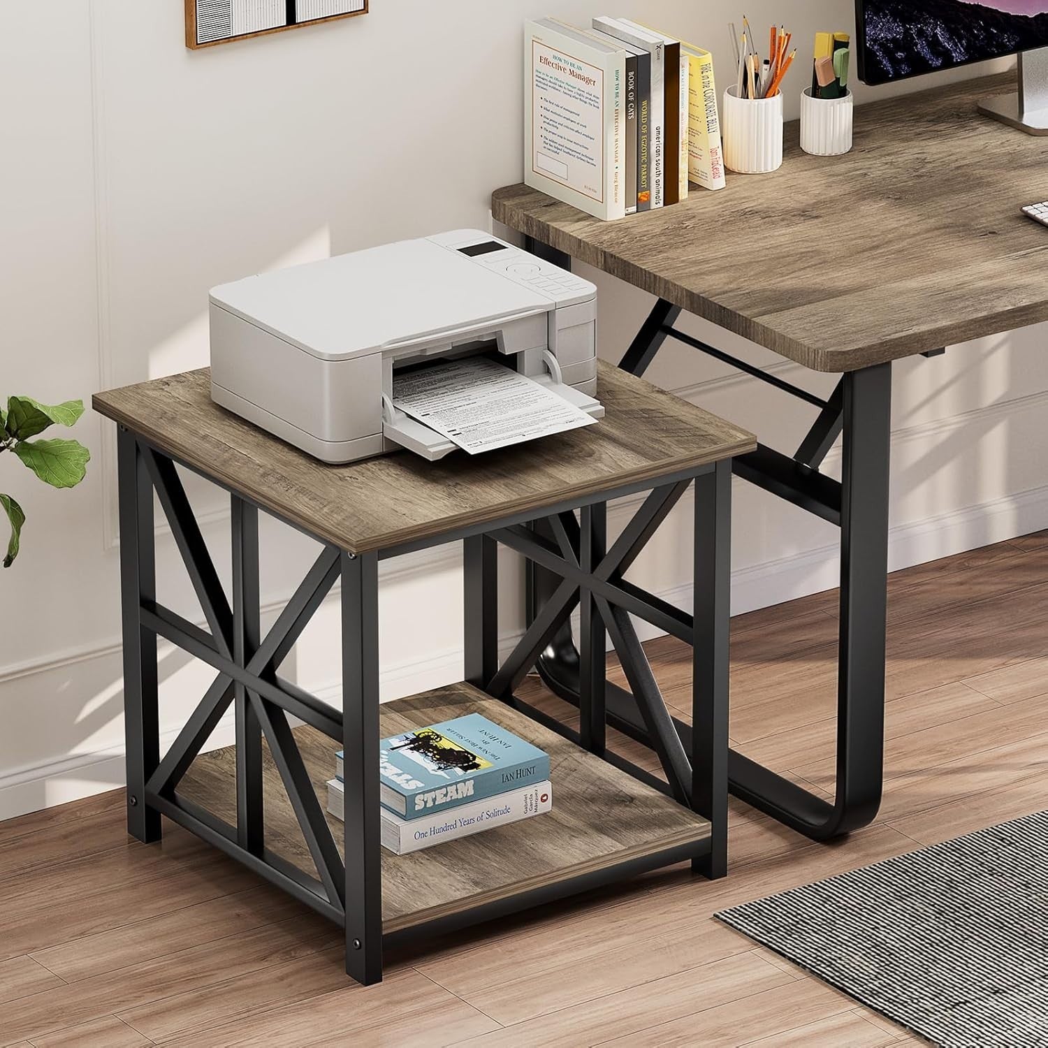 Grey Wash 2-Tier Square Side Table 60x60x60 cm | Large End Table w/ Storage