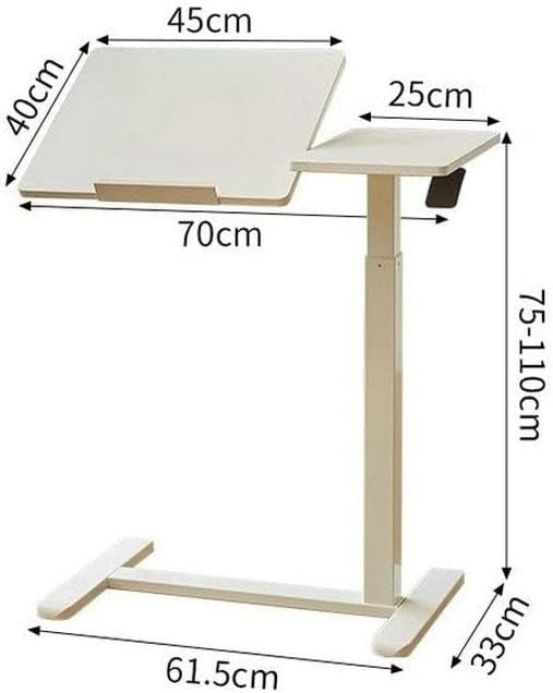 Height Adjustable Overbed Table Pneumatic Lift Split Top Laptop Desk White