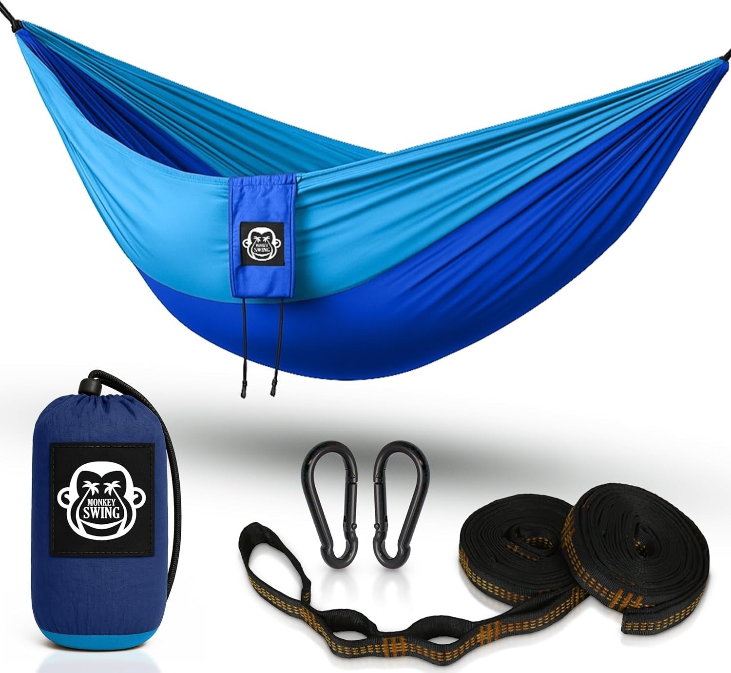 Ultralight Camping Hammock Blue | 300kg Load, Tree Straps & Carabiners