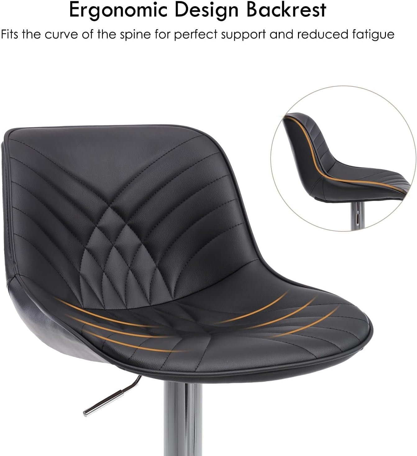Adjustable Black Faux Leather Bar Stools Set of 2 Swivel Kitchen Counter
