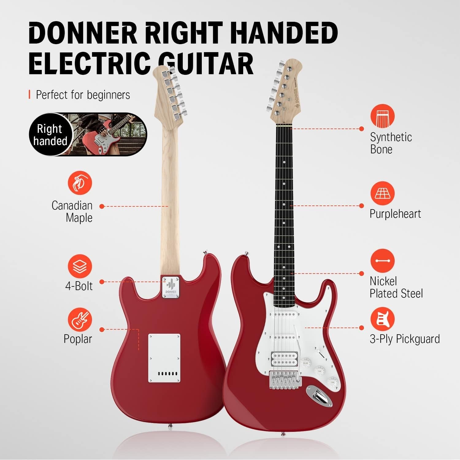 39in Electric Guitar Starter Kit HSS Red w Amp & Bag