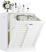 White Bamboo Tilt Out Laundry Hamper Cabinet with Hidden Basket Storage