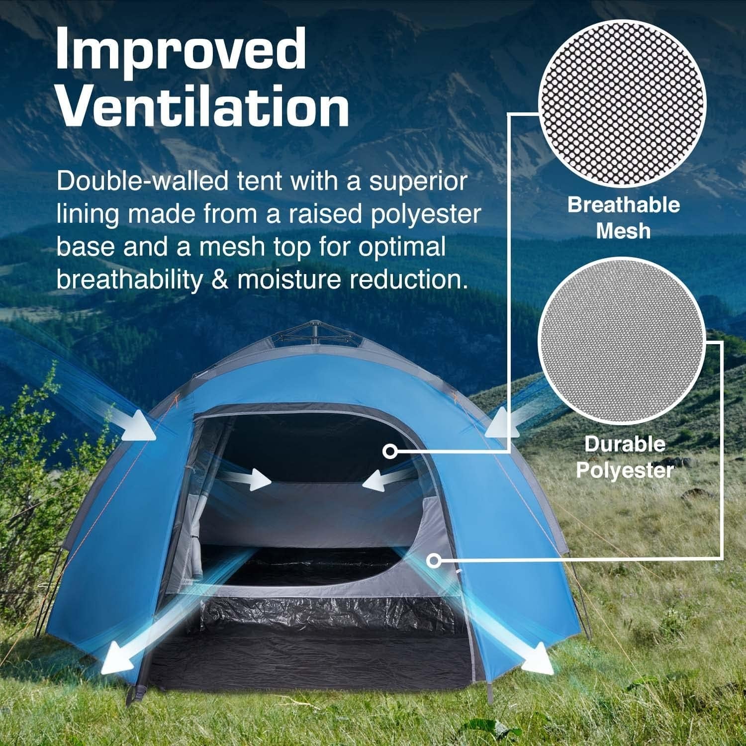 4-5 Person Waterproof Camping Tent with Porch Sewn Groundsheet 7220mm