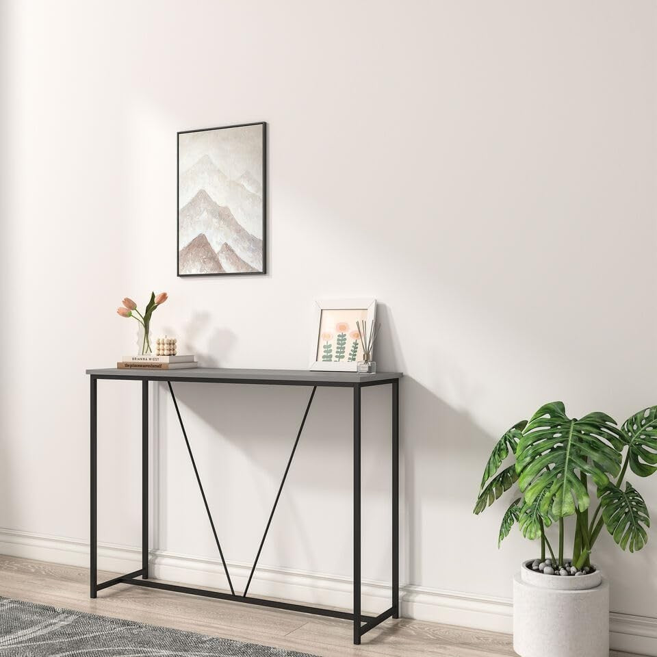 Space-Saving Slim Console Table with Metal Frame & Storage Shelf