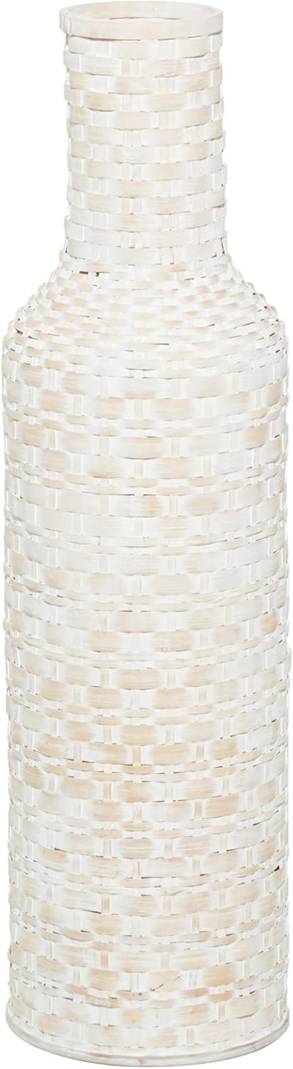 Tall Bamboo Floor Vase White Woven Cylinder Modern Home Decor 76cm