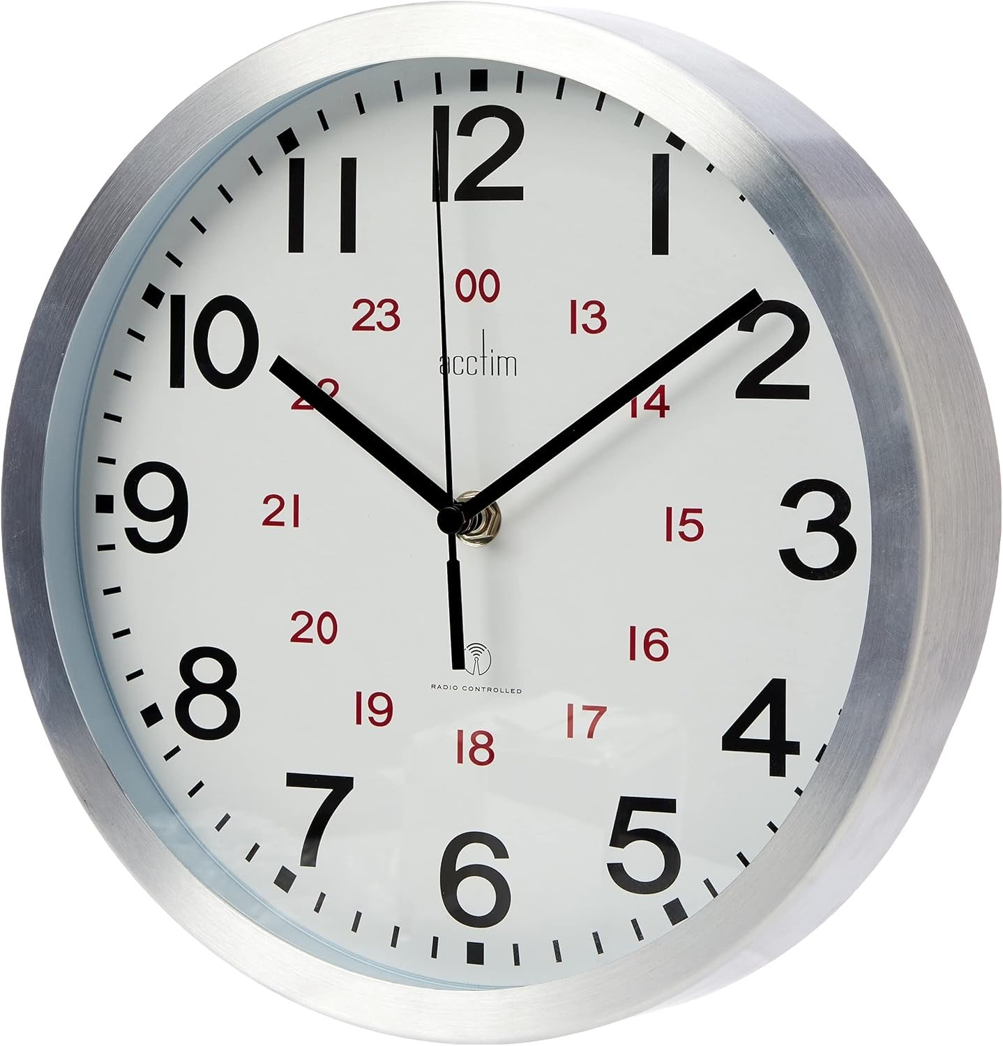 25cm Radio Controlled Wall Clock Aluminium Frame Silent Accurate Timekeeping