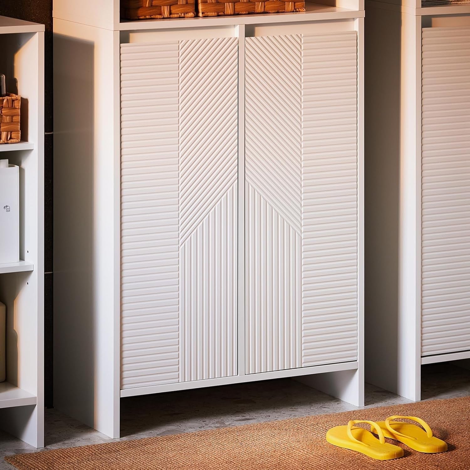 Tall Bathroom Storage Cabinet with Laundry Basket Slim White Unit Shelves 171cm