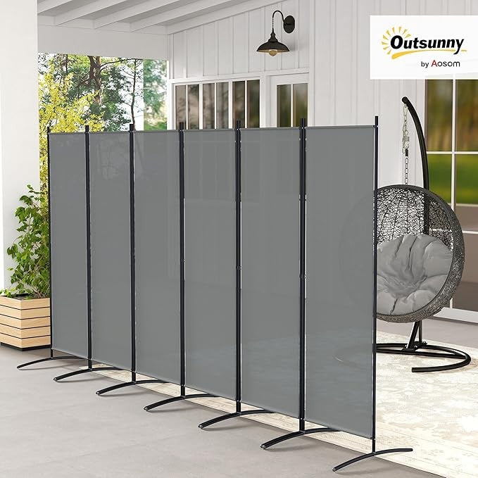 6 Panel Dark Grey Folding Room Divider – Freestanding Outdoor Privacy Screen