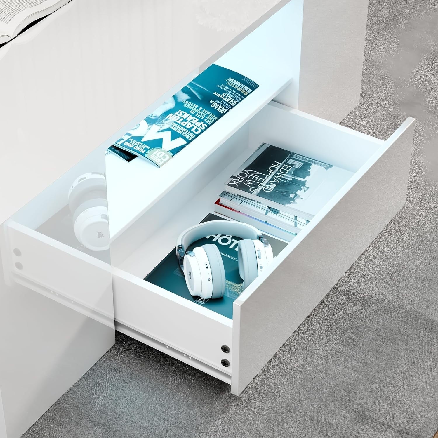 Blisswood LED Coffee Table with 2 Drawers, High Gloss Grey & RGB Lights
