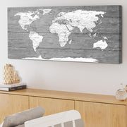 Grey White World Map Canvas Wall Art 118x49cm Modern Home Decor