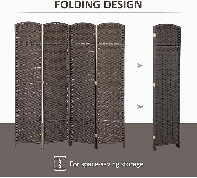 Brown 4 Panel Folding Room Divider – Freestanding Privacy Screen for Bedroom,