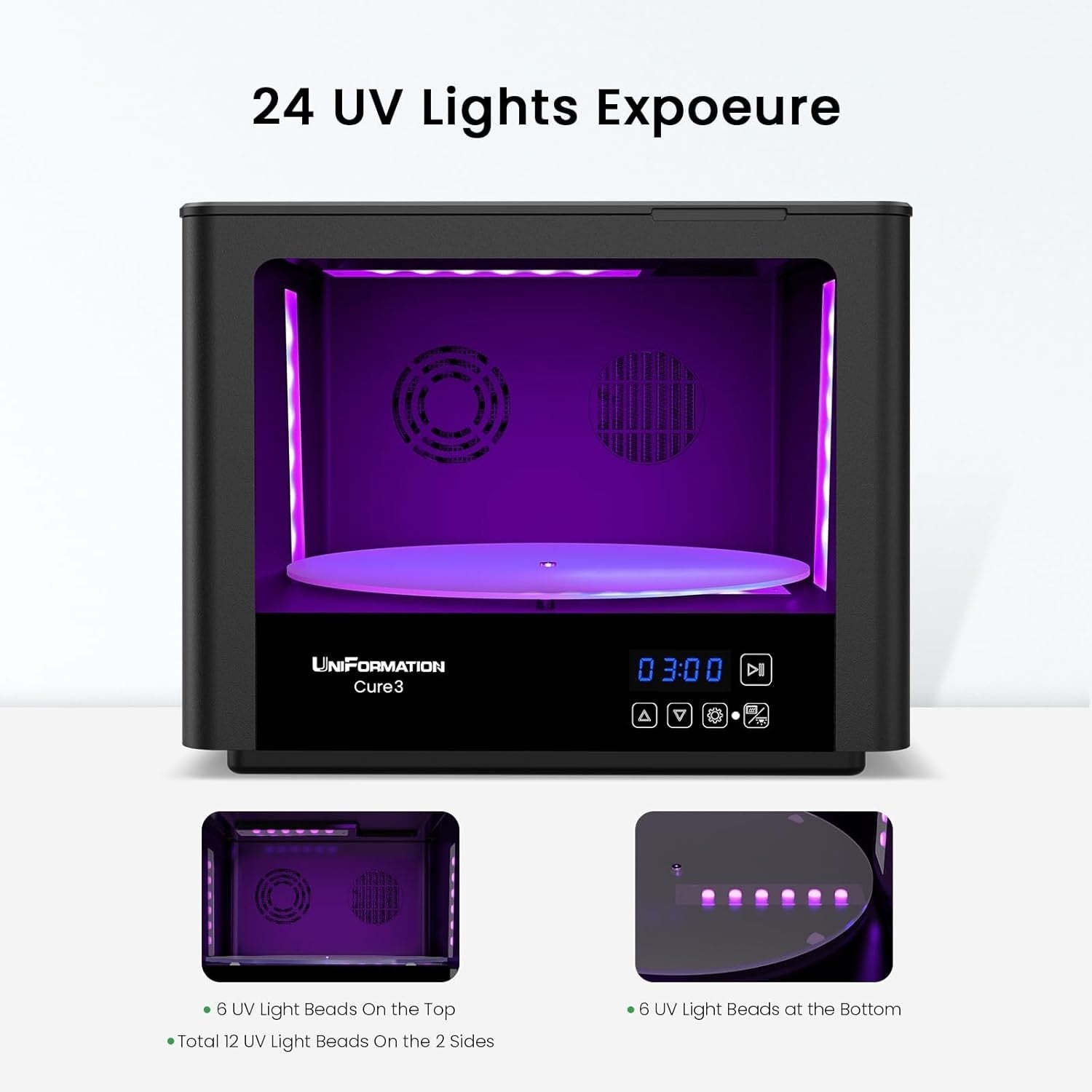 UV Resin Curing Station 360° Turntable Heated Drying Large Curing Box