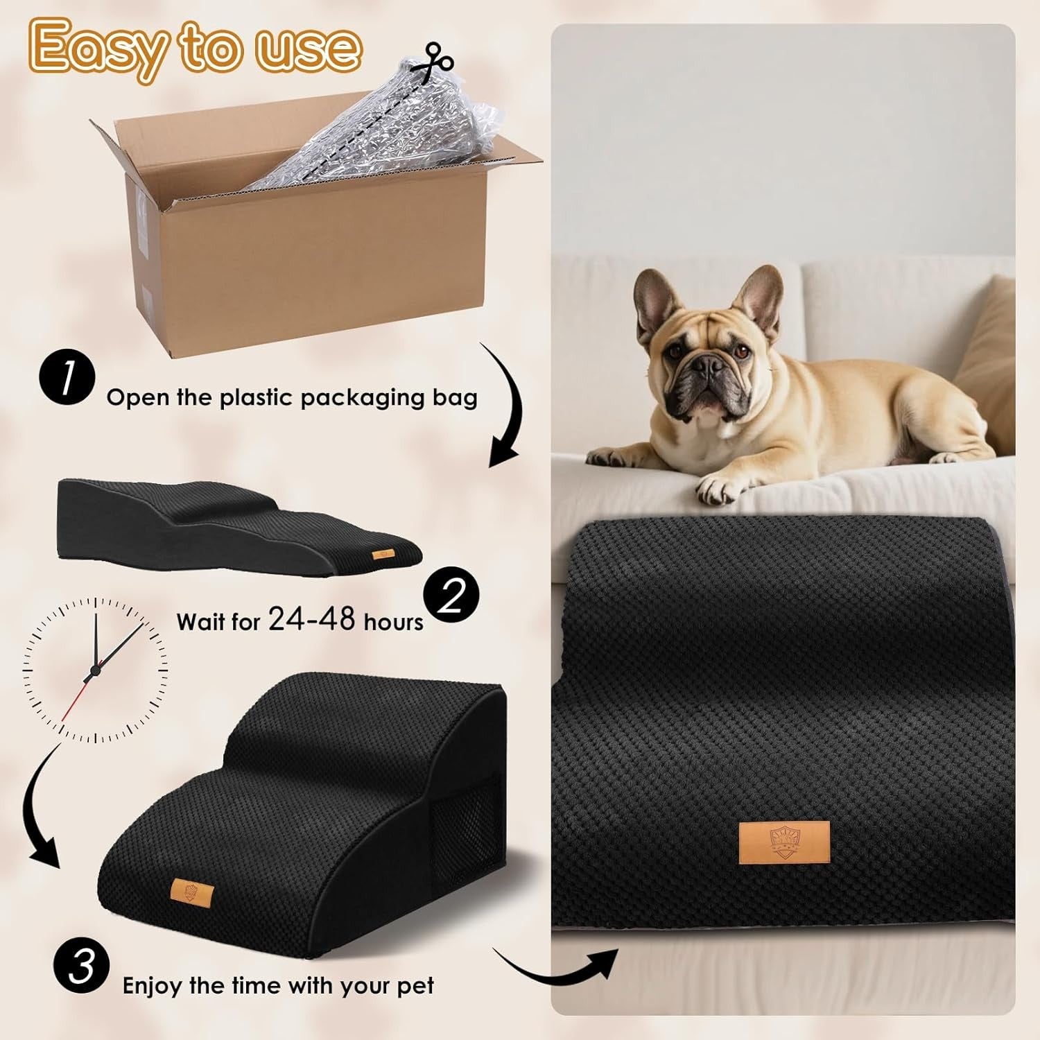 Black 2 Step Dog Stairs Non Slip Foam Pet Ramp 55x40x30cm