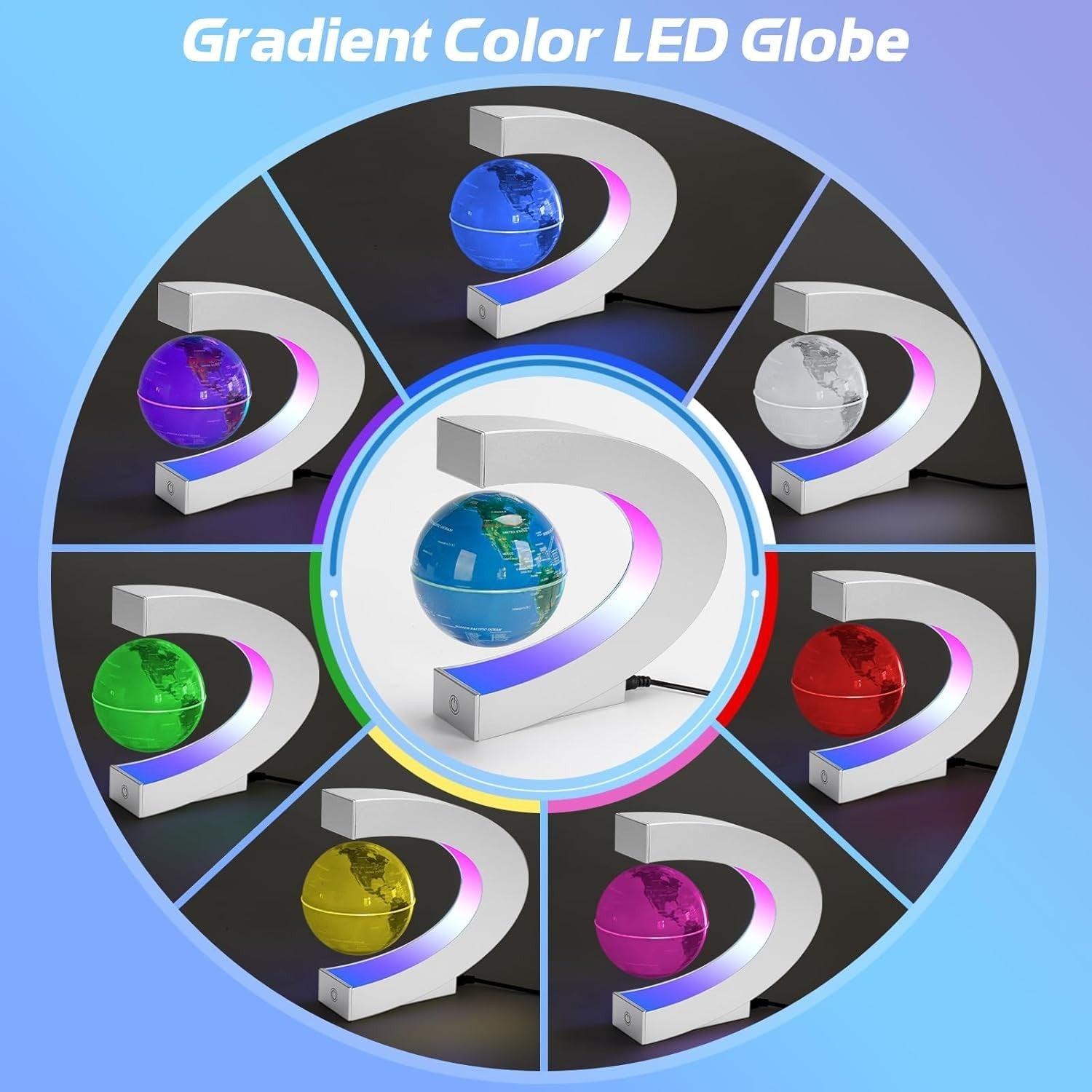 Magnetic Levitating Globe Silver LED Floating Desk Touch Lamp