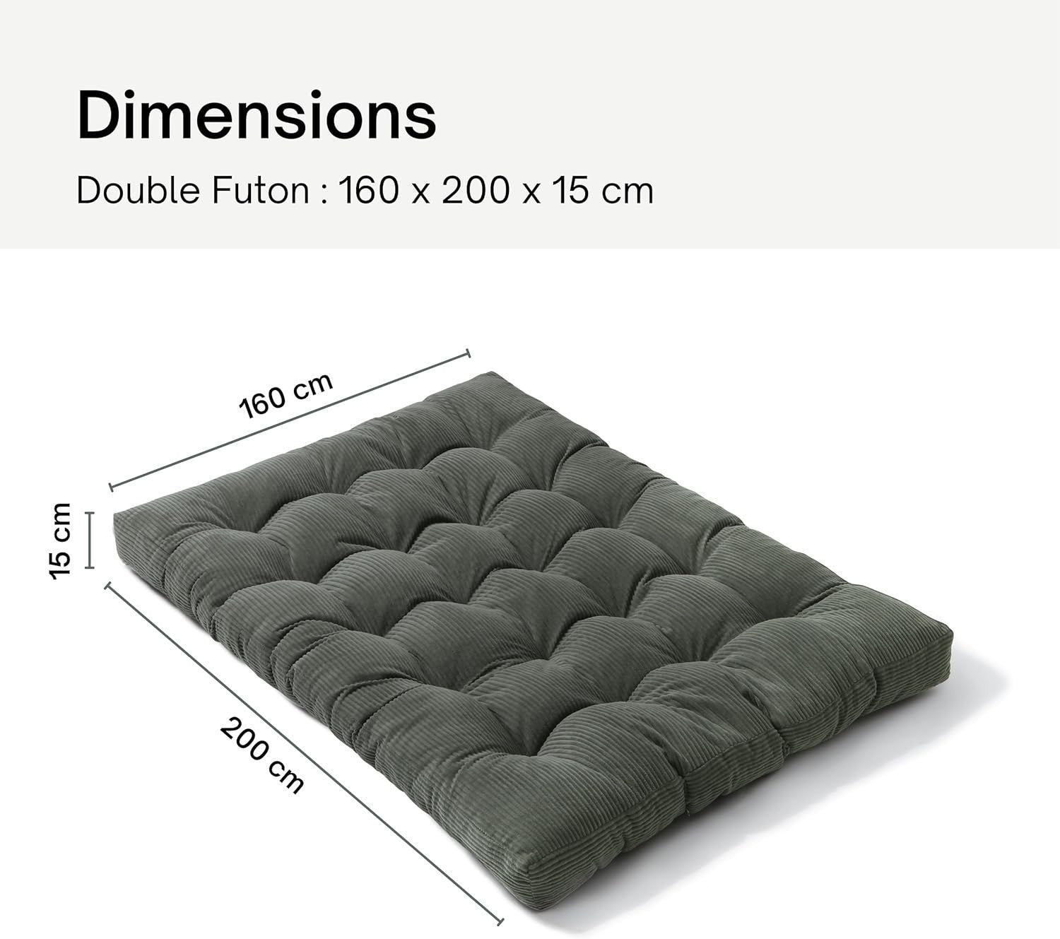 Double Futon Mattress 160x200cm Soft Corduroy Floor Sofa Bed XL