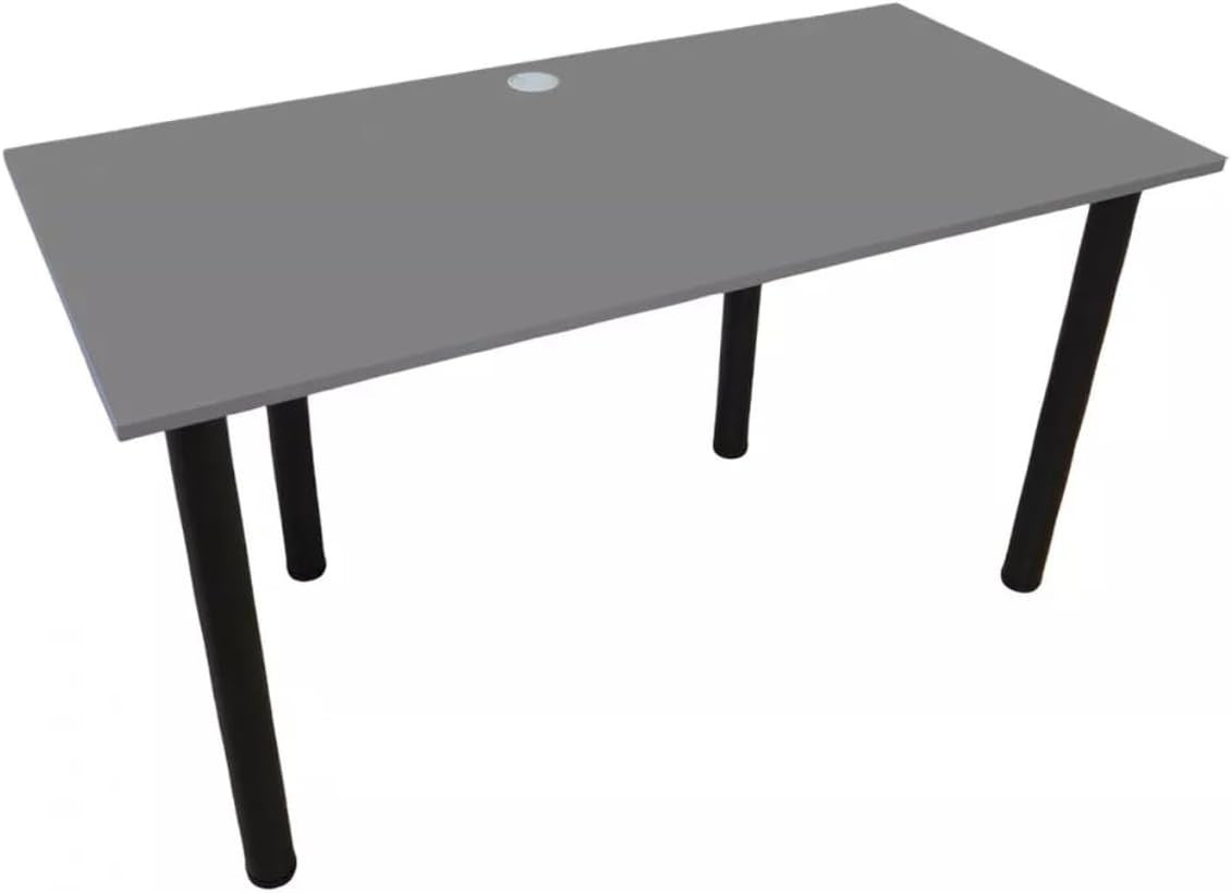 Real Wood Gaming Desk Adjustable Height 120x60cm Modern Metal Frame Grey