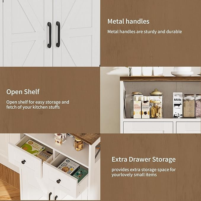 Modern White Sideboard Cabinet with 2 Drawers & Open Shelf 108x35x79cm
