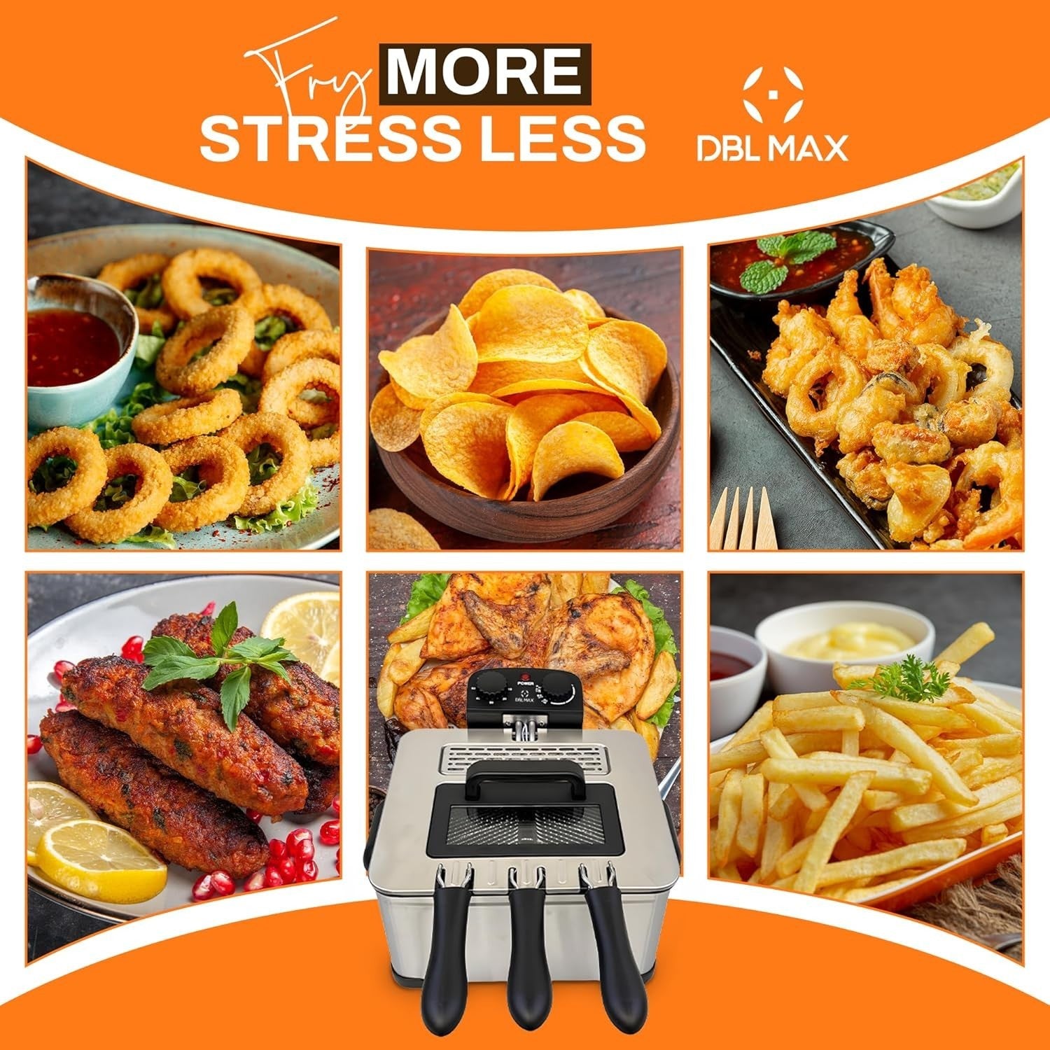 5L Double Basket Deep Fat Fryer 2000W Stainless Steel Adjustable Temp