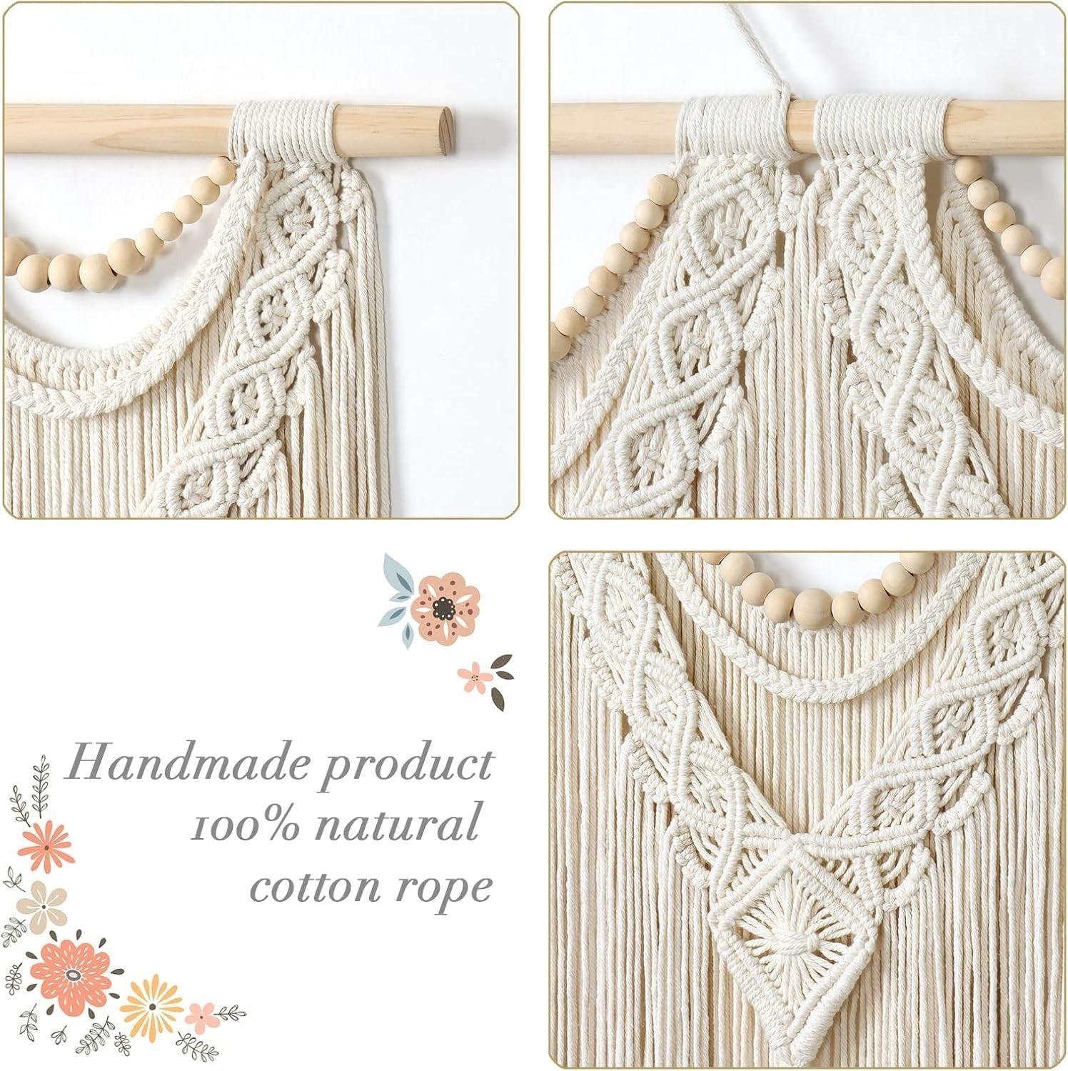 Large Boho Macrame Wall Hanging Tassel Bead Woven Tapestry Decor