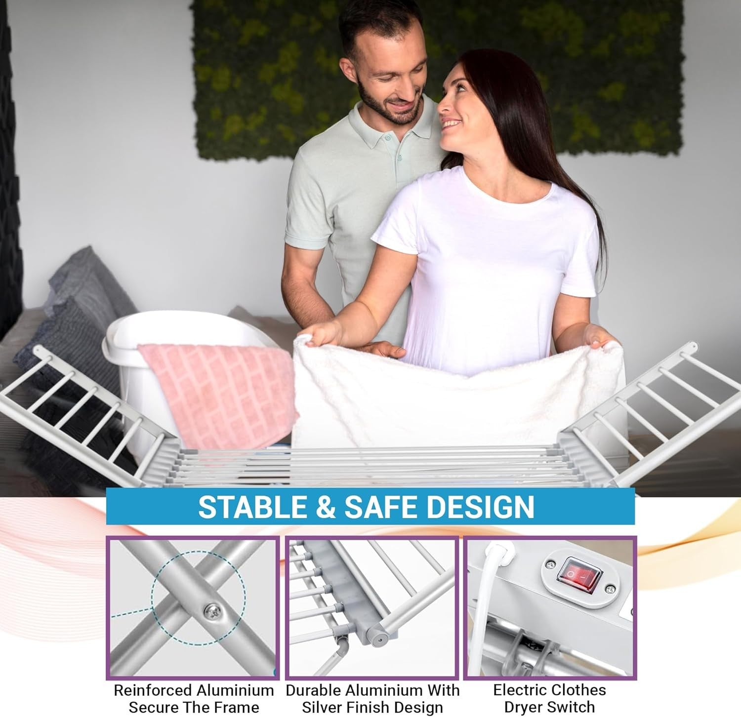 Electric Heated Clothes Airer Digital Timer Thermostat Foldable Drying Rack