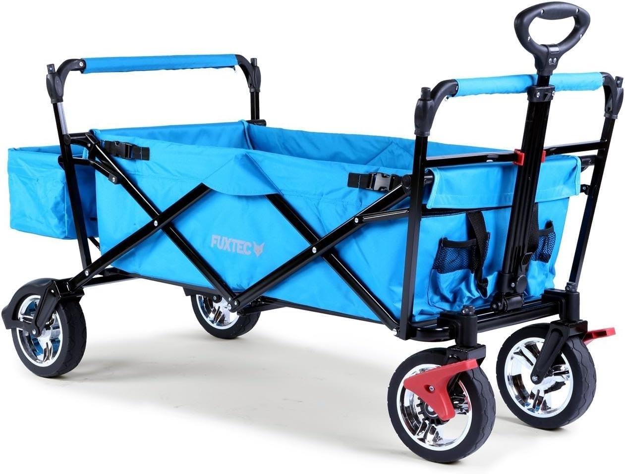 Blue Kids Folding Wagon Push Pull Stroller Cart w/ Canopy & Storage Bag