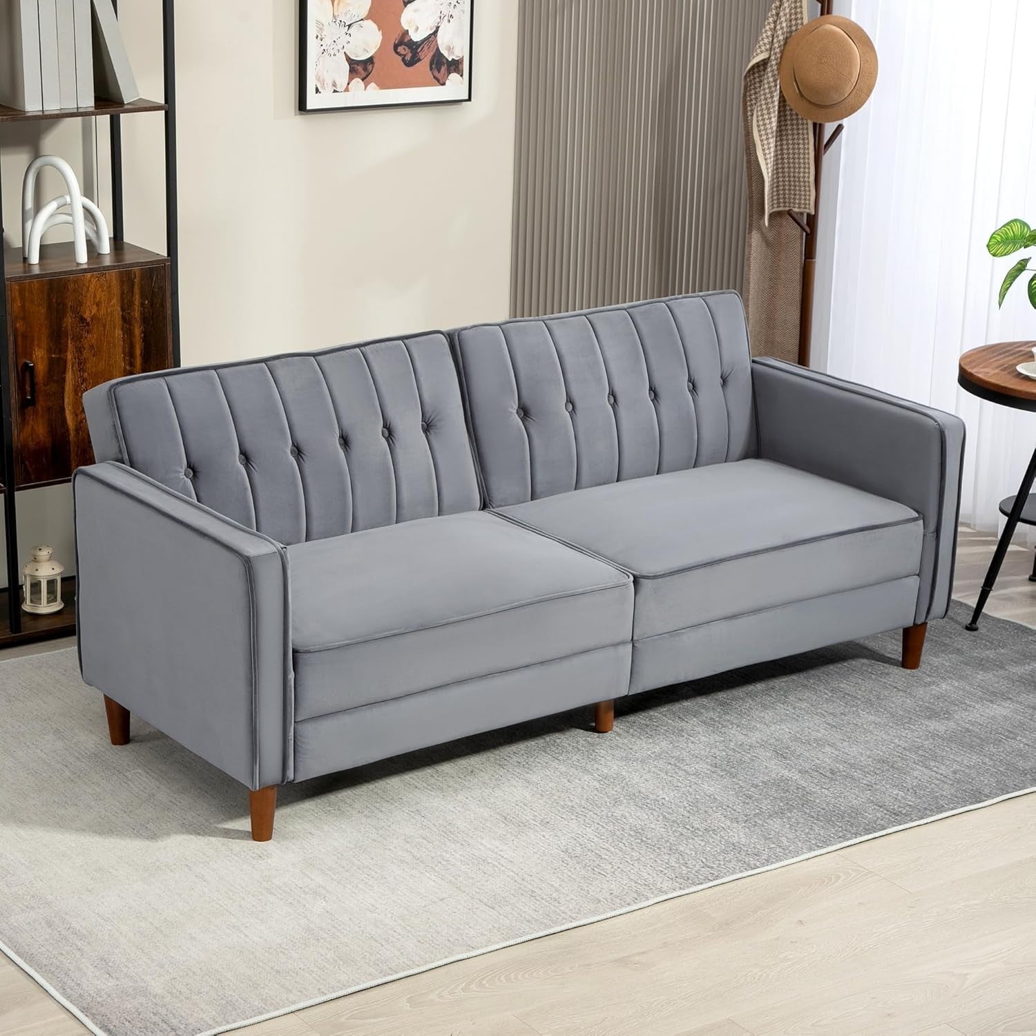 Dark Gray Velvet 3 Seater Sofa Bed Click Clack Recliner Couch Guest Sleeper
