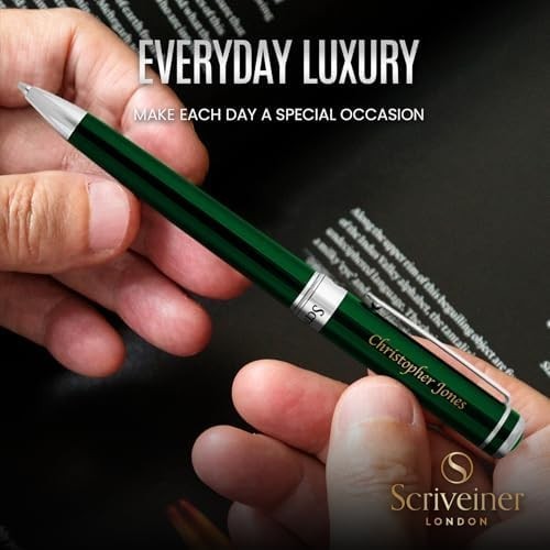 Luxury Personalised Ballpoint Pen – Green Brass Chrome, Refillable Black Ink