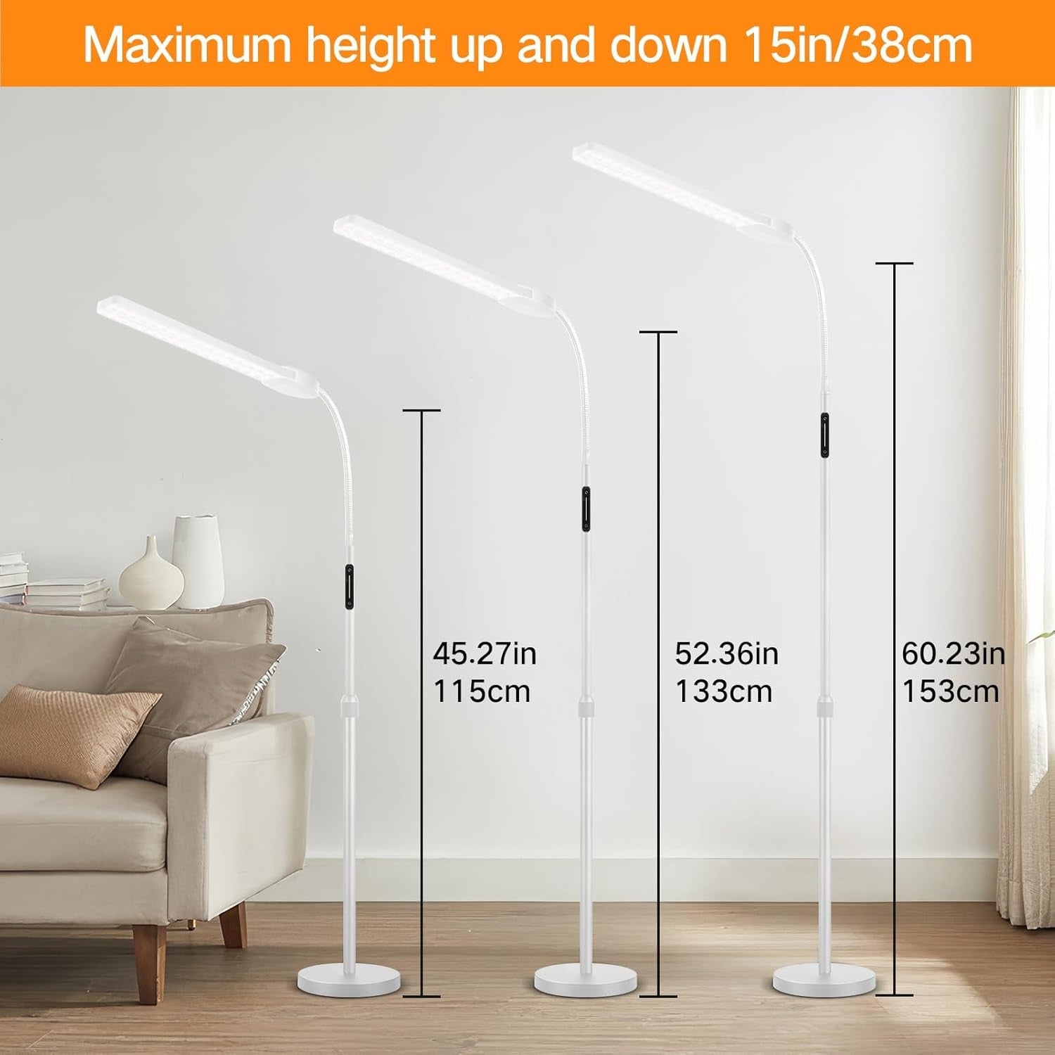 Double Head LED Floor Lamp Dimmable Remote Touch Adjustable Reading