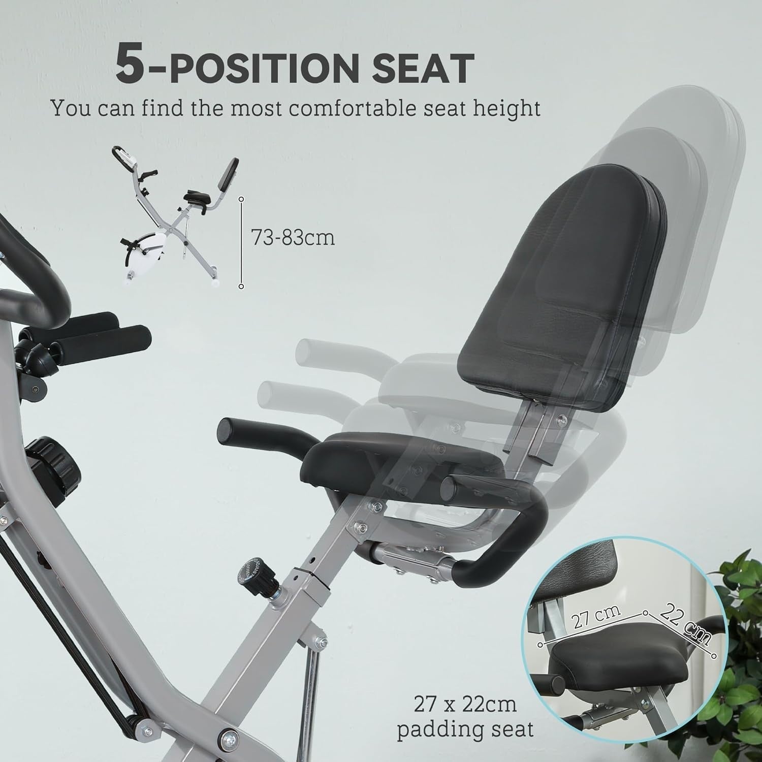 5-in-1 Folding Exercise Bike Upright/Recumbent 8-Level Magnetic LCD White