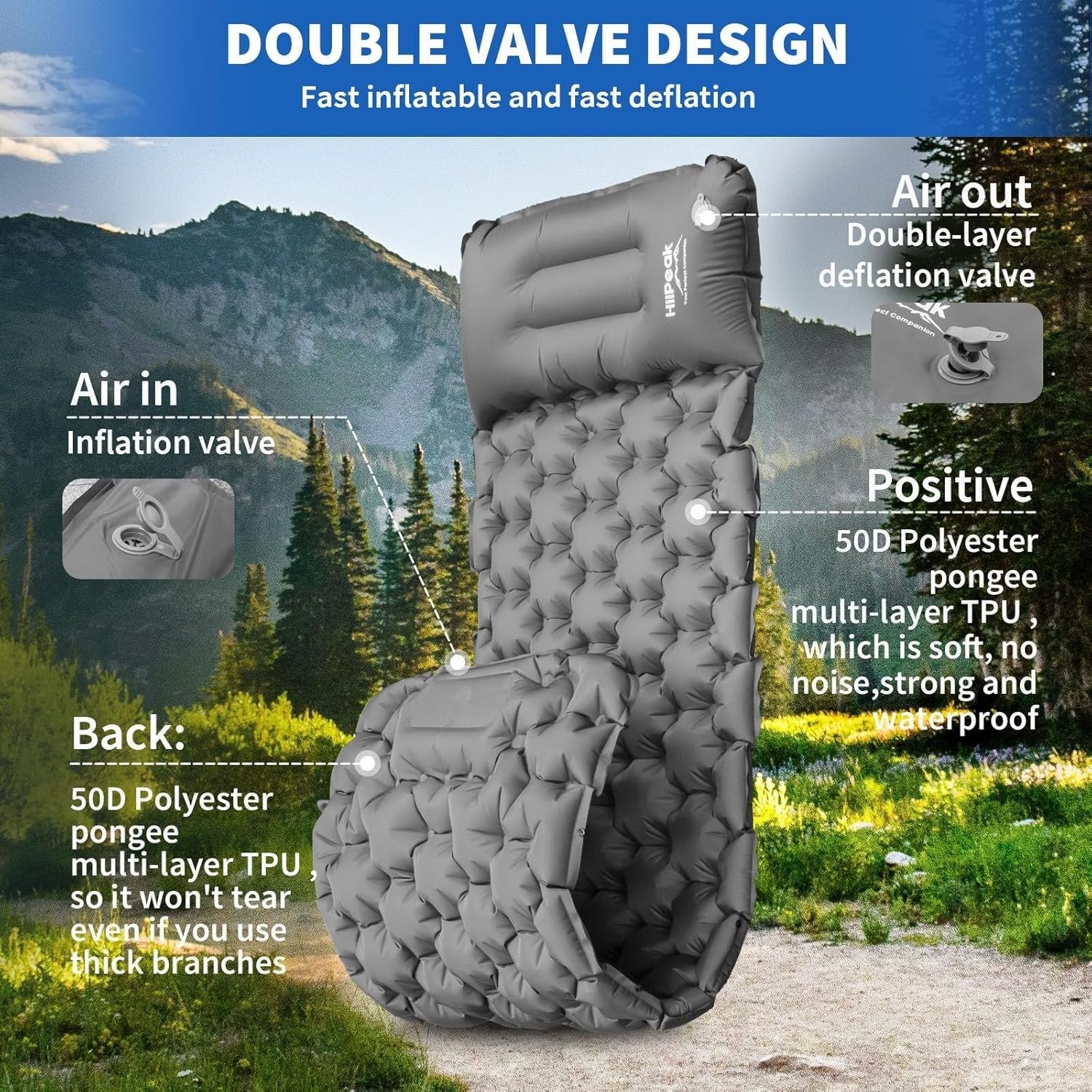 Ultralight Inflatable Camping Mat with Pillow 195x65x10cm for Outdoor Use
