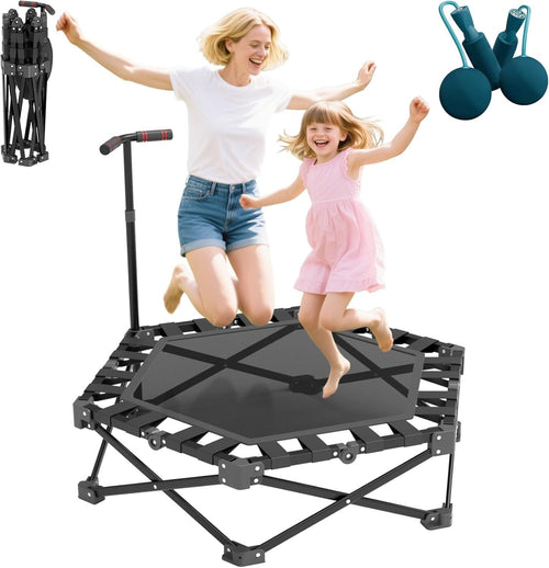 42” Fitness Trampoline Rebounder Adjustable Handle One-Click Fold 300KG