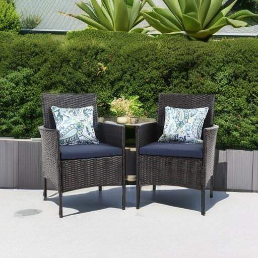 Outdoor Rattan Armchairs Set of 2 Cushioned Patio Garden Balcony Seats
